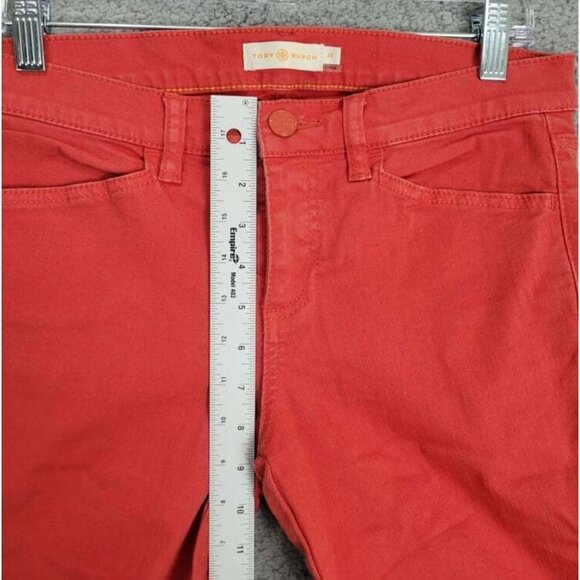 TORY BURCH Size 29 Jasper Red Emmy Ankle Snap Button Cuffs Skinny Jeans - Picture 6 of 12